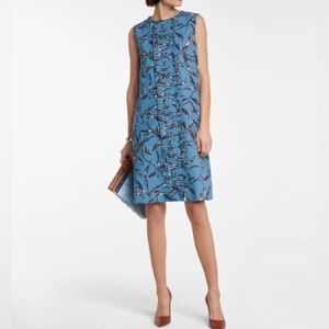 Max Mara Printed Nola Dress Light Blue Floral Print Ruffle Shift Dress Sz 8